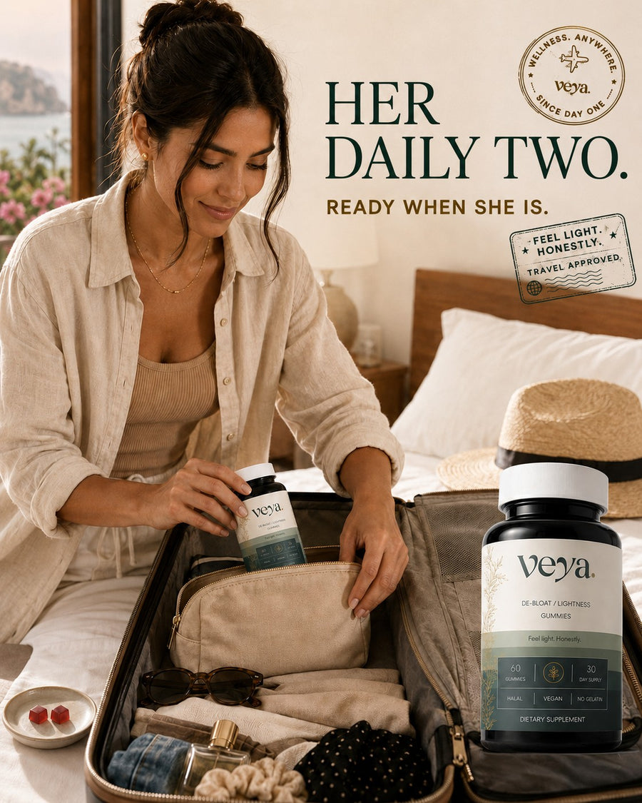 The Veya jar packed into a suitcase.