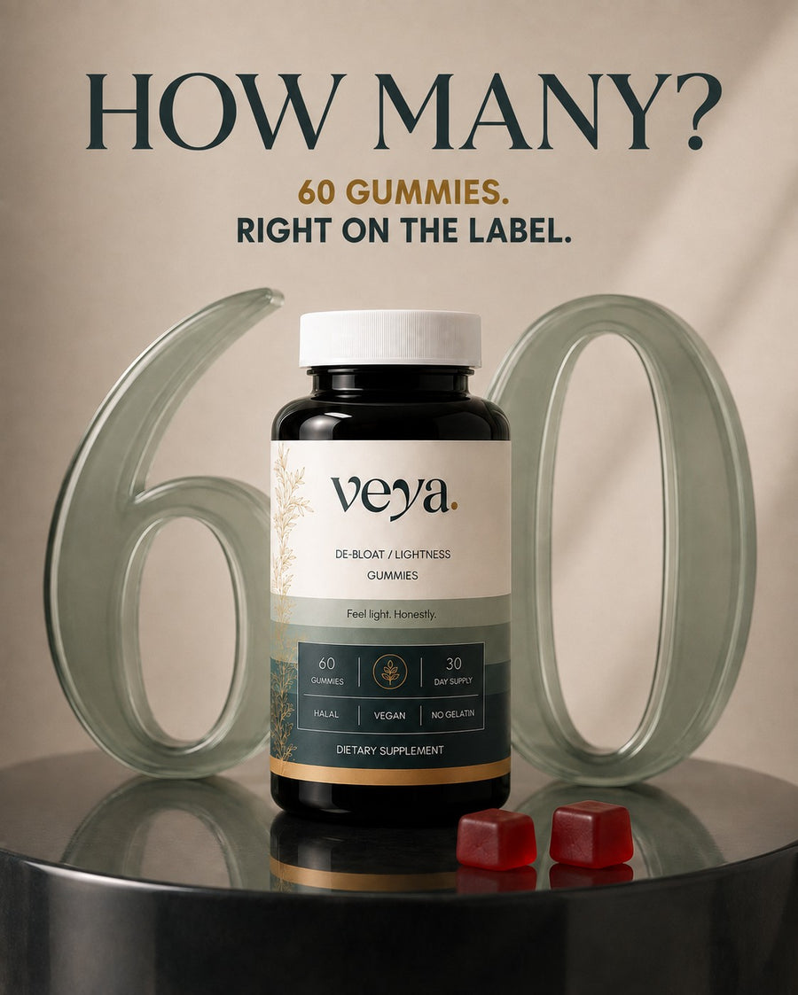 The Veya jar in front of a large numeral sixty.