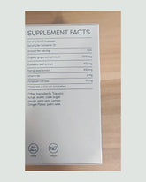 The supplement facts panel: ginger 1000 mg, dandelion leaf 400 mg, fennel seed 200 mg, vitamin B6 2 mg, potassium citrate 99 mg per two gummies.