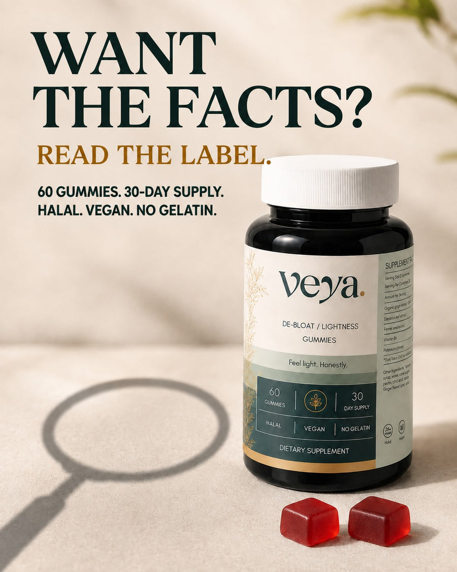 The Veya jar beside a magnifying glass.